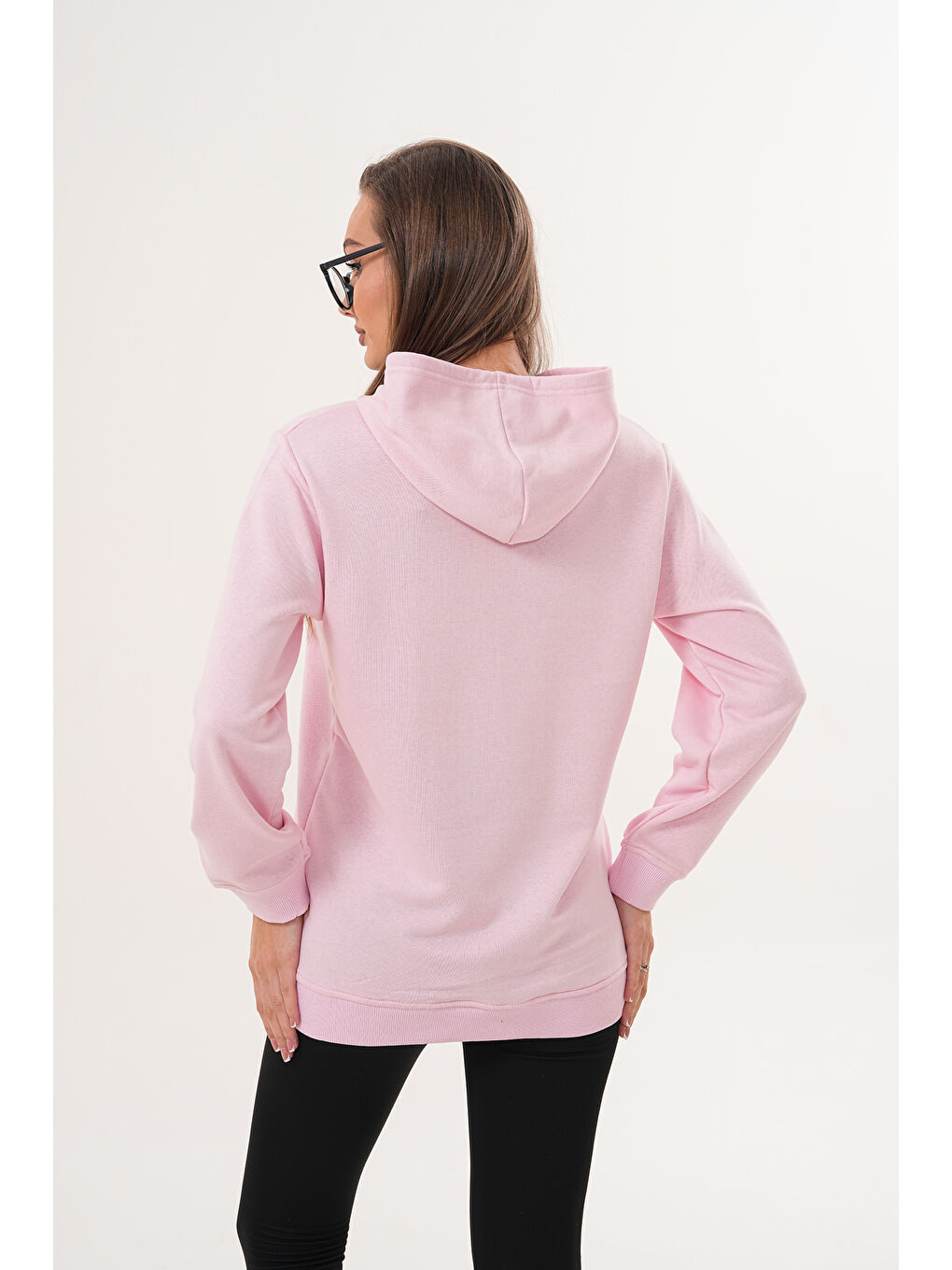 Pembe Unisex %100 Pamuk Basic Premium Kapüşonlu Sweatshirt-5