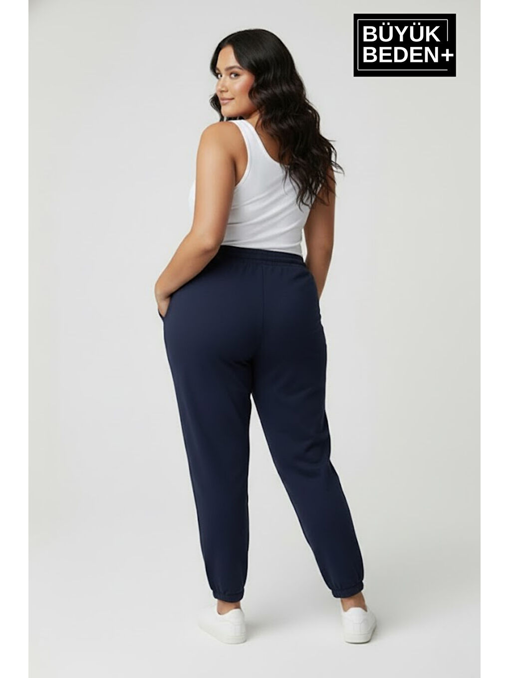 Lacivert Kadın Büyük Beden BROOKLYN Baskılı Paça Lastikli Jogger İnce Eşofman Altı SPR26BEAK951-2-1