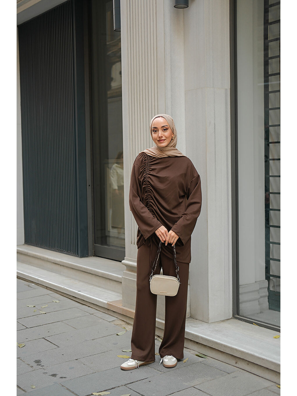 Kadın Lastik Detay İkili Takım Kahverengi-2