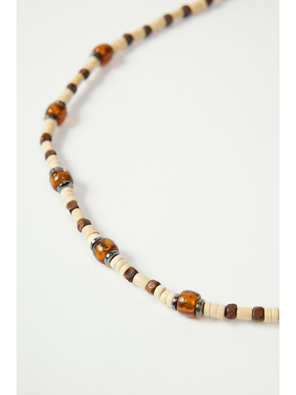 Erkek Bej-Kahve Desenli Ahşap Kolye-1