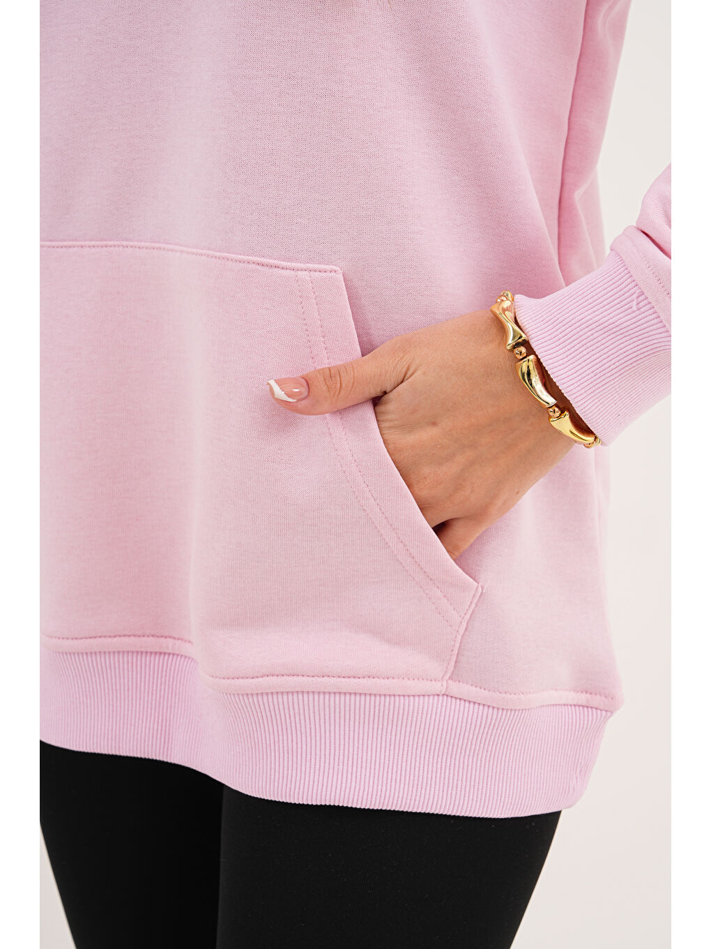 Pembe Unisex %100 Pamuk Basic Premium Kapüşonlu Sweatshirt-7
