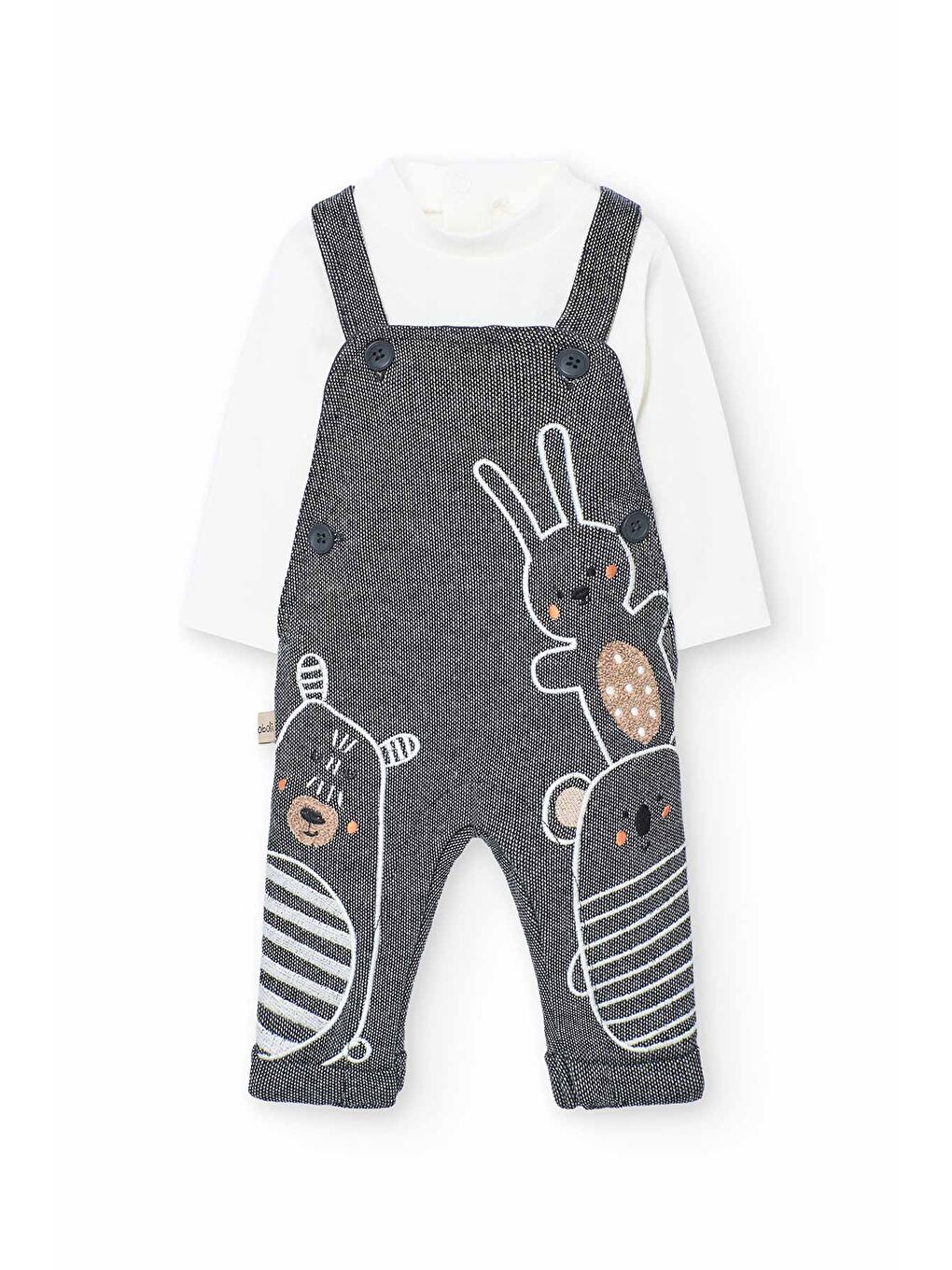 Gri Erkek Bebek Hayvanlar Baskılı Salopet Takım