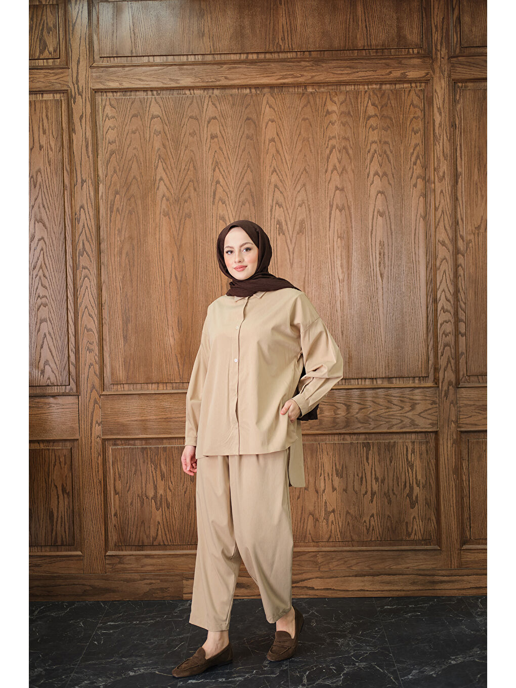 Kadın Gömlekli Takım Bej-1