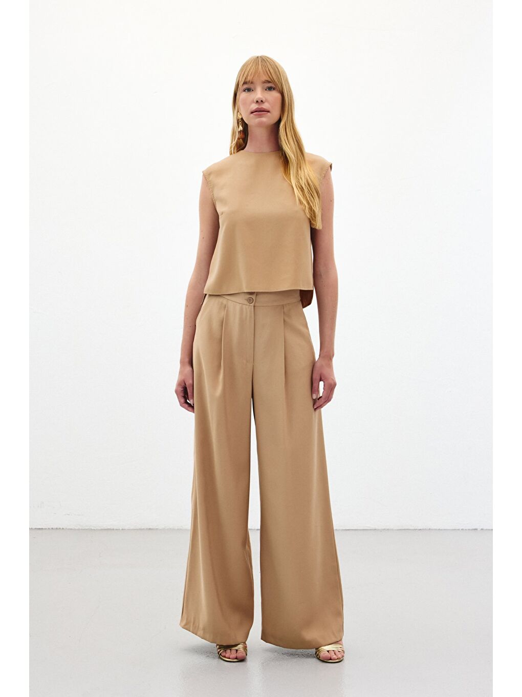 Kahverengi Geniş Paça Pantolon - Camel-1