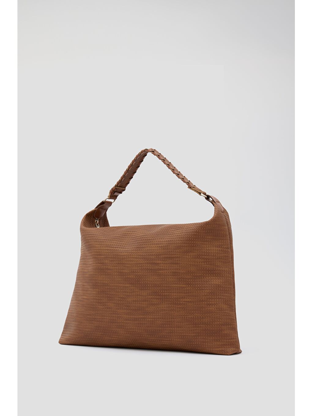 Kahverengi Polly Örgülü Salaş Omuz Çantası Taba-1