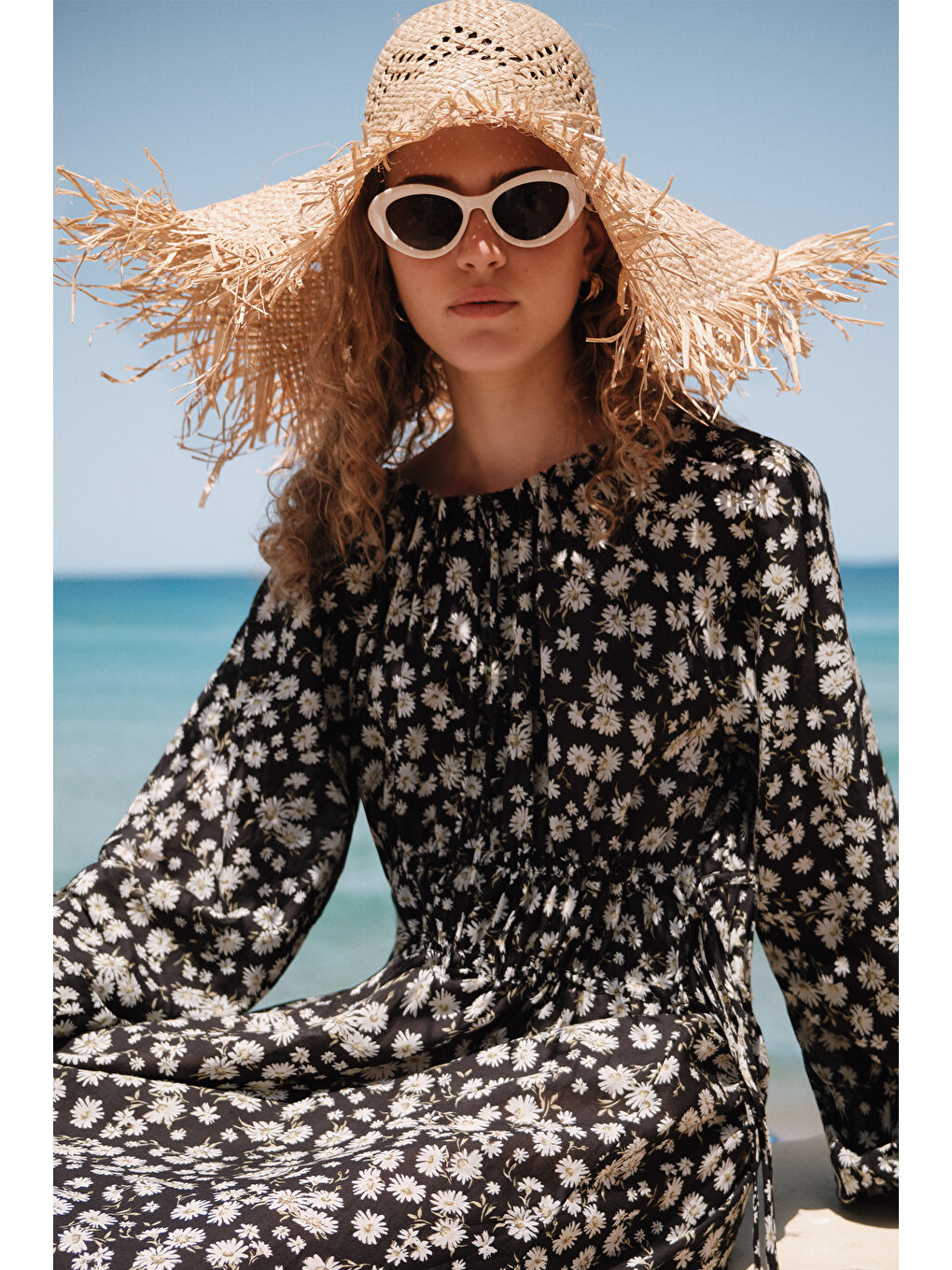 Gri Desenli Pamuklu Büzgülü Elbise Daısy-1