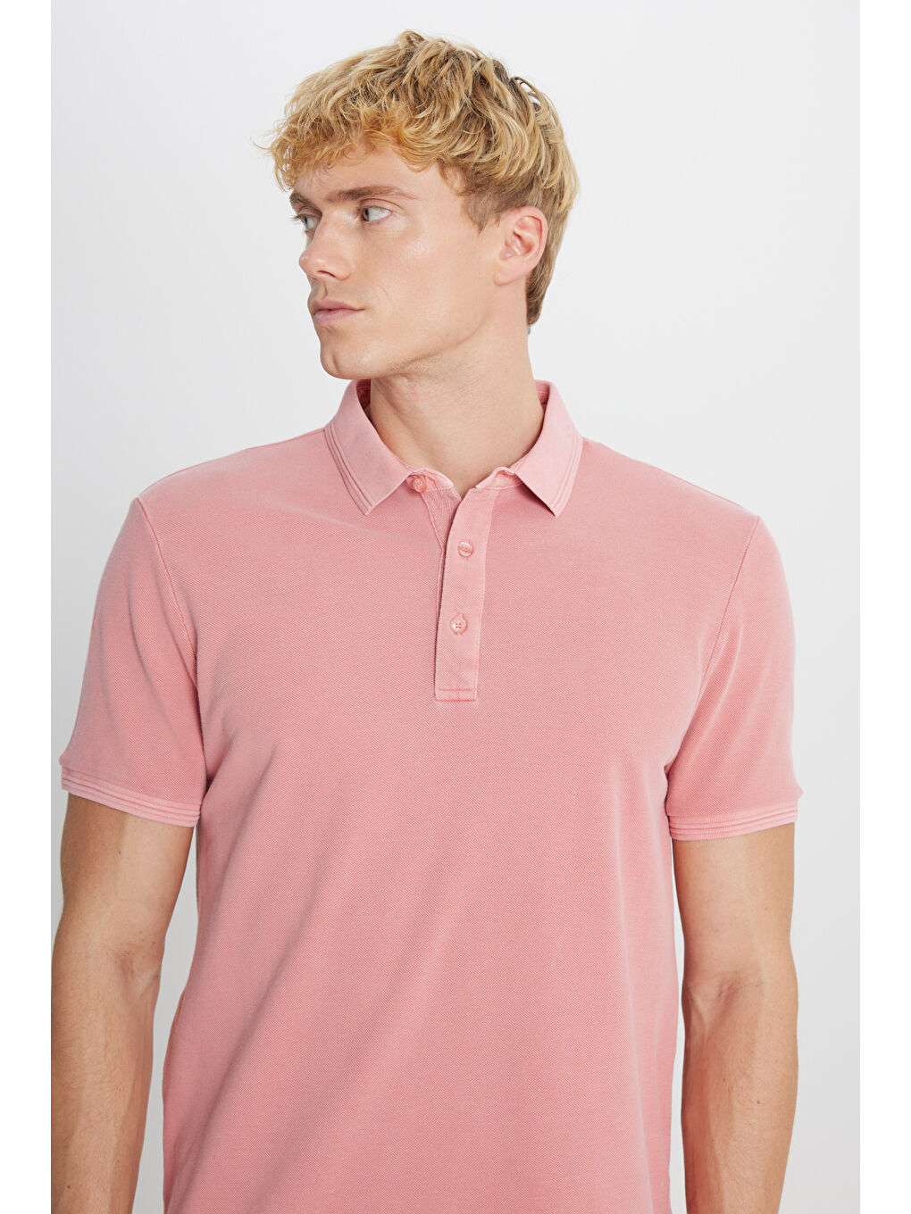 Pembe Erkek Gül Kurusu %100 Pamuk Slim Fit Dar Kesim Polo Yaka Tişört-3