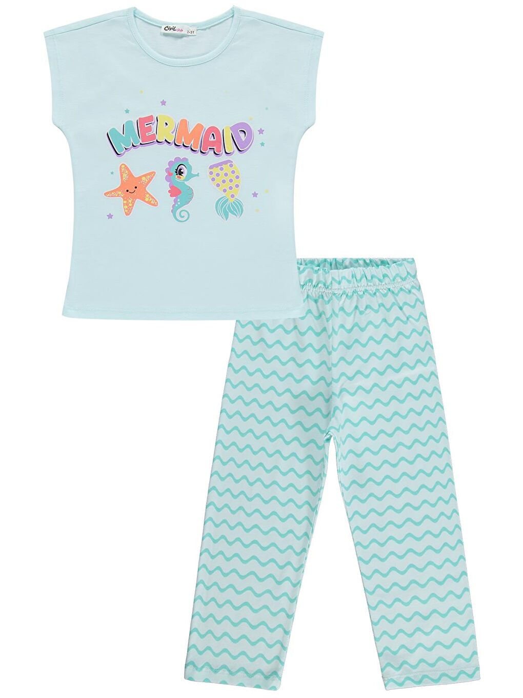 Girls Mermaid Baskılı 2-5 Yaş Pijama Takımı - Yeşil-3
