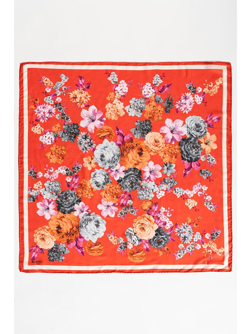 Kırmızı Kadın Tesettür Digital Baskılı Gül Desen Eşarp-1