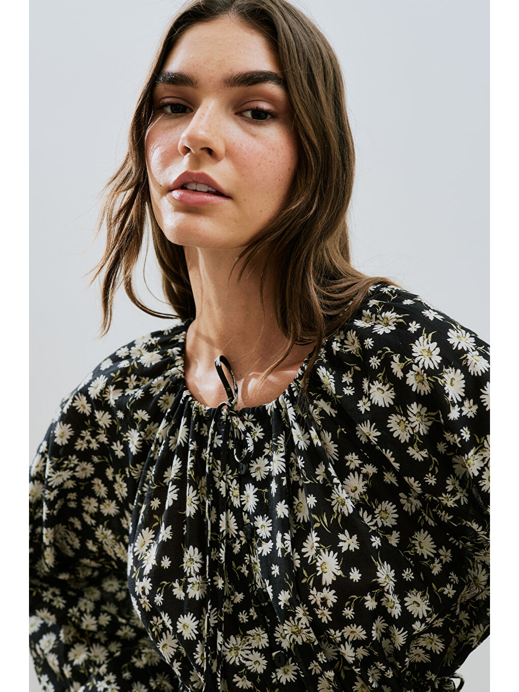 Gri Desenli Pamuklu Büzgülü Elbise Daısy-3