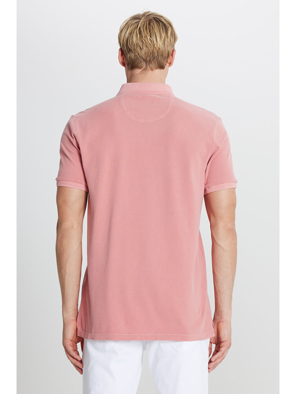 Pembe Erkek Gül Kurusu %100 Pamuk Slim Fit Dar Kesim Polo Yaka Tişört-4