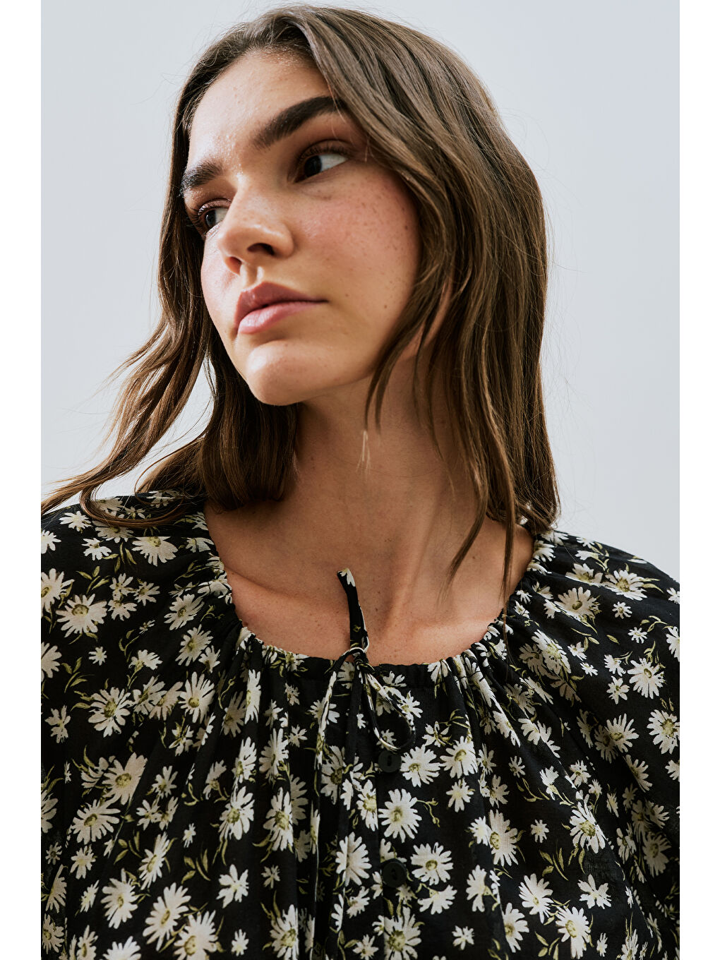 Gri Desenli Pamuklu Büzgülü Elbise Daısy-6