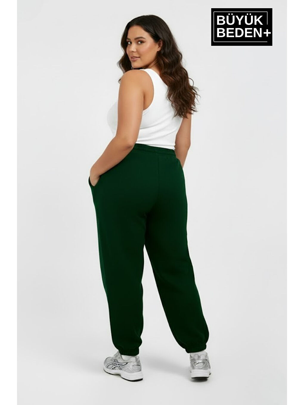 Yeşil Kadın Büyük Beden BROOKLYN Baskılı Paça Lastikli Jogger İnce Eşofman Altı SPR26BEAK951-2-1