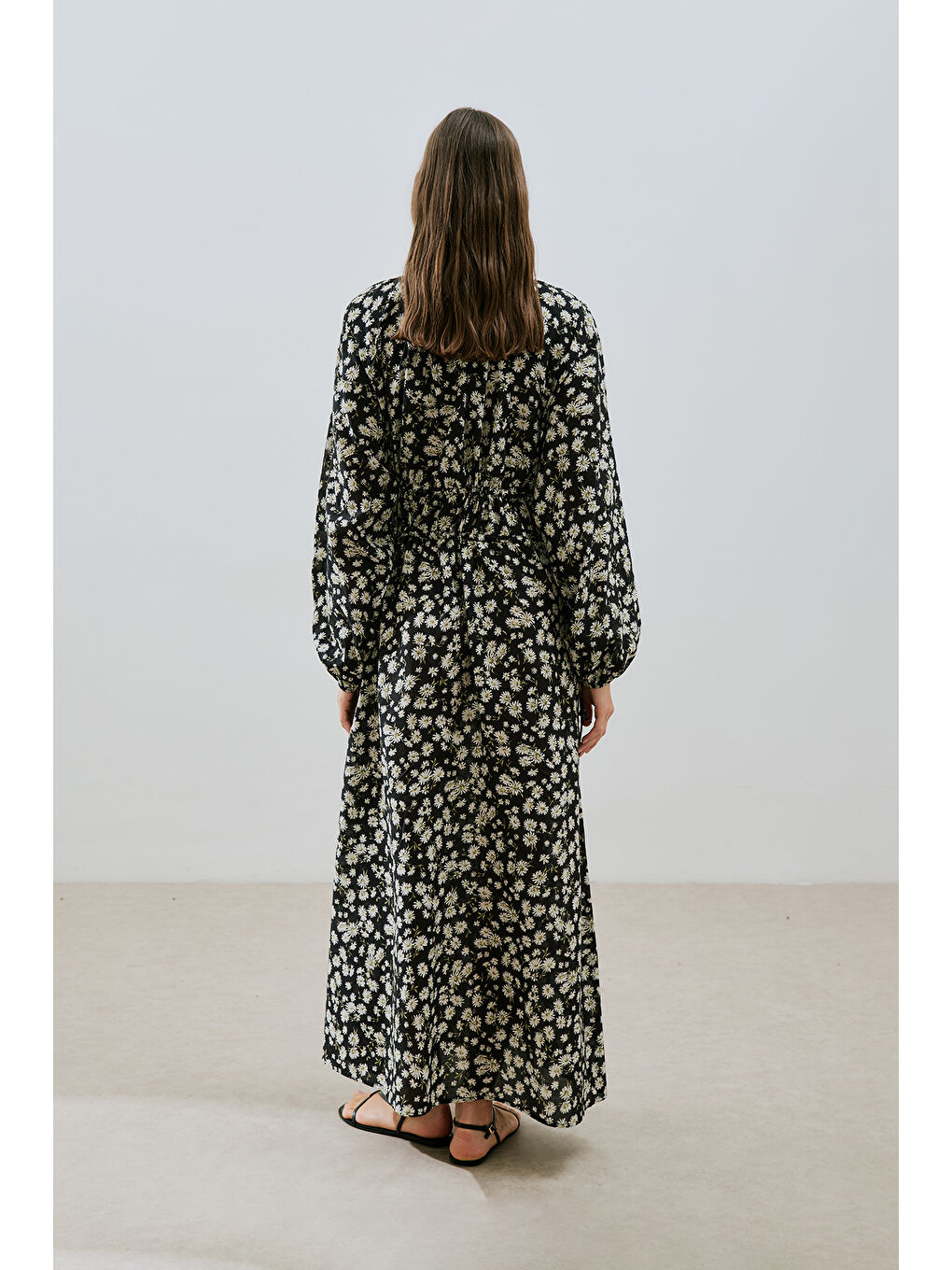 Gri Desenli Pamuklu Büzgülü Elbise Daısy-7