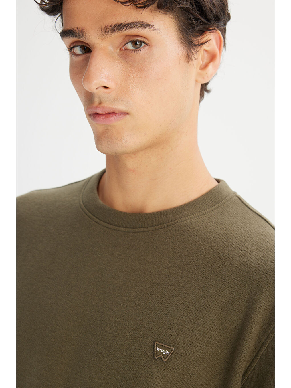 Haki Pamuklu Regular Fit Normal Kesim Bisiklet Yaka Selanik Örgü Sweatshirt-3