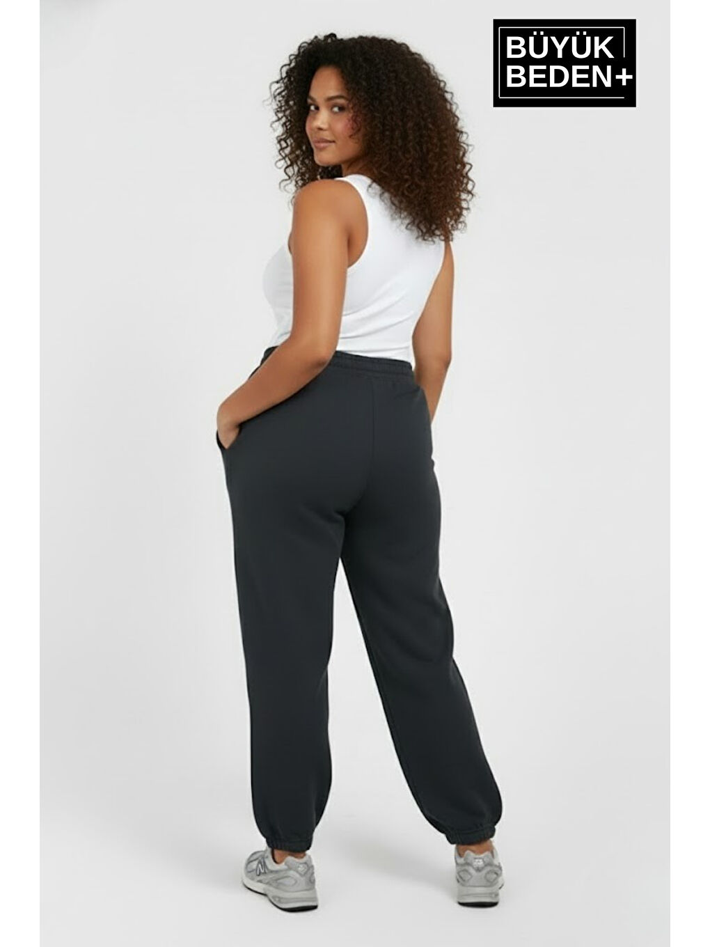 Gri Kadın Büyük Beden BROOKLYN Baskılı Paça Lastikli Jogger İnce Eşofman Altı SPR26BEAK951-2-1