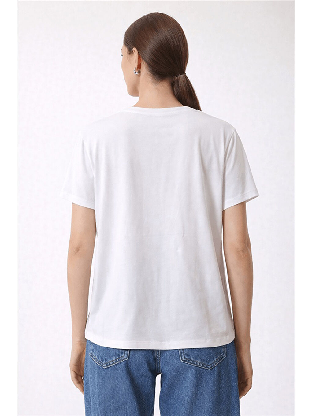 Ekru Dökümlü Baskılı Bisiklet Yaka Kadın Bluz 26Y0190K1-3