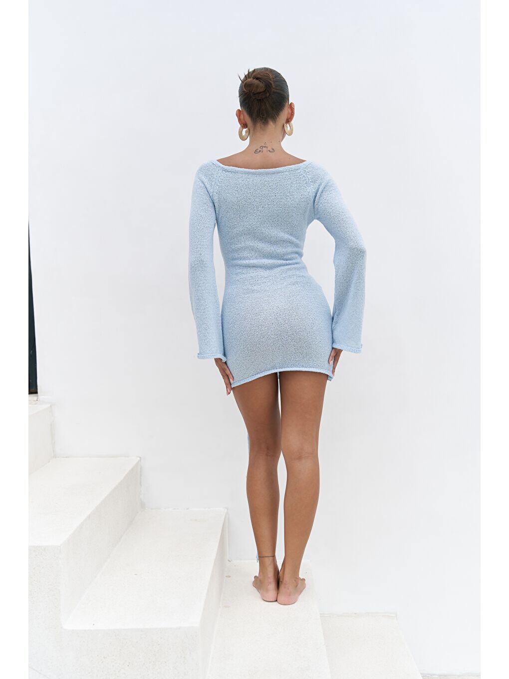 Kawanas Kayık Yaka Bağlamalı Mavi Elbise-4