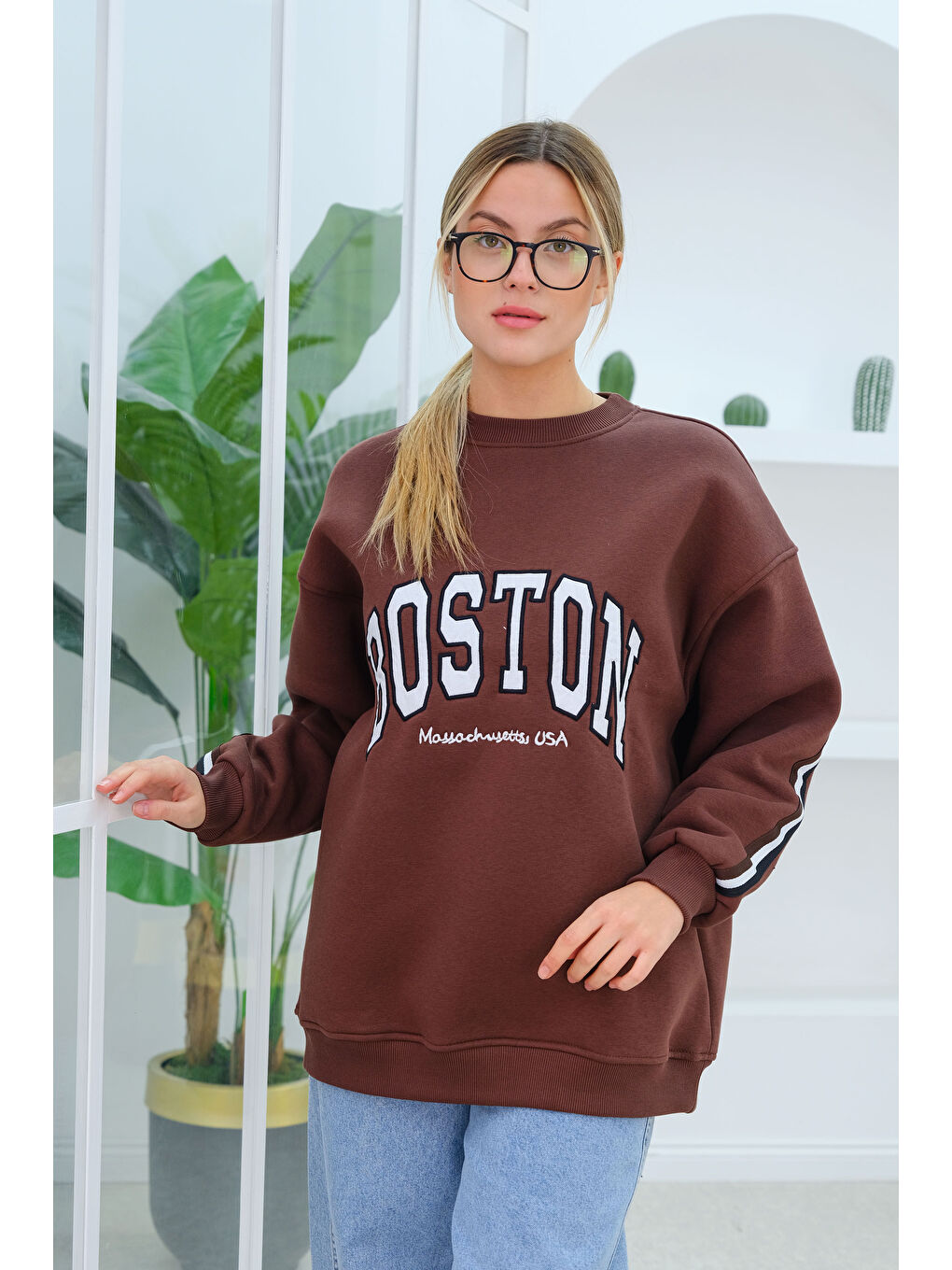 Locco Moda Boston Baskılı Sweat Kahverengi