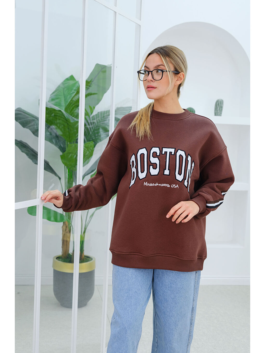 Locco Moda Boston Baskılı Sweat Kahverengi - 1