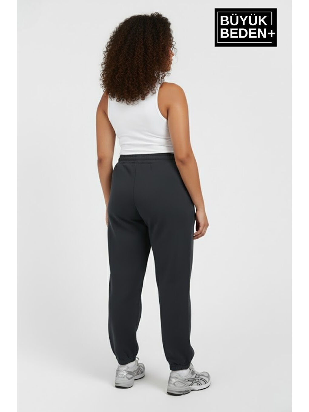 Gri Kadın Büyük Beden BROOKLYN Baskılı Paça Lastikli Jogger İnce Eşofman Altı SPR26BEAK951-2-2