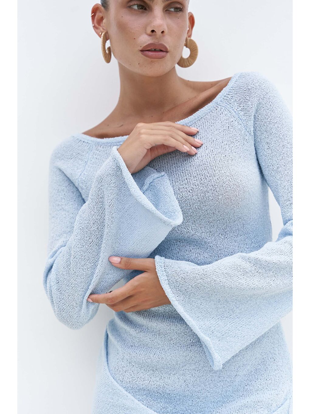 Kawanas Kayık Yaka Bağlamalı Mavi Elbise-7