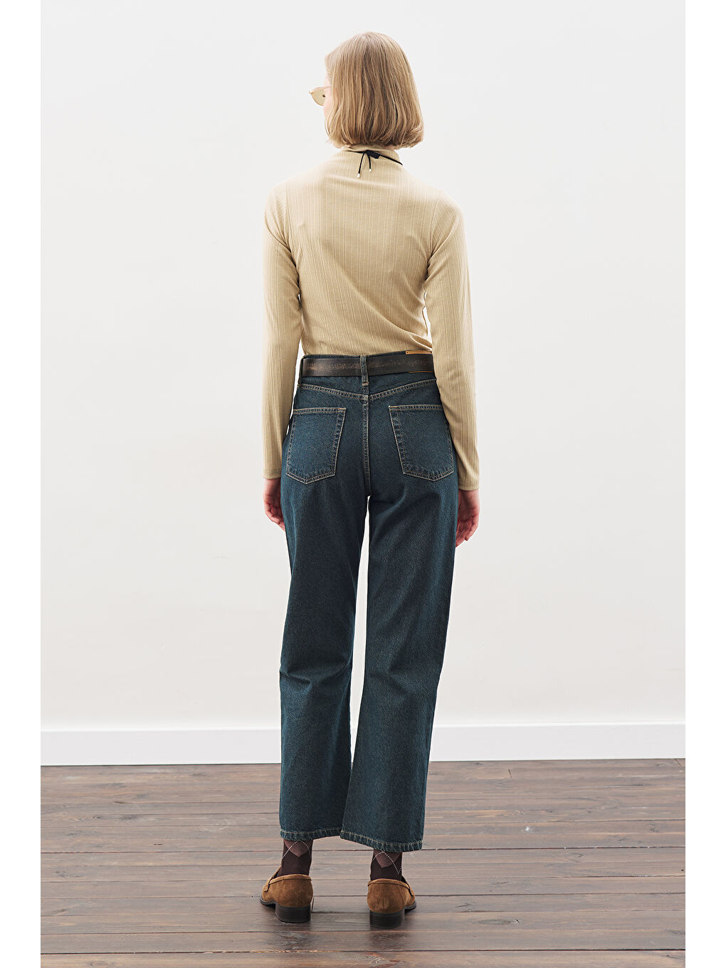 Straıght Ankle Jean Pantolon Gri Mavi-5