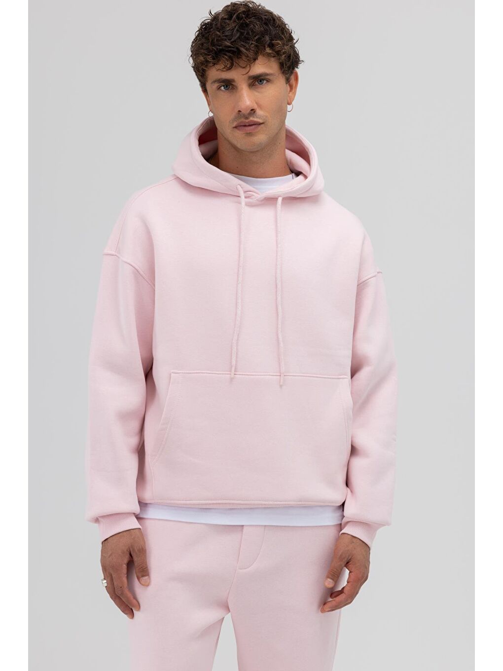 Basic Oversize Kapüşonlu Sweatshirt Lila-6