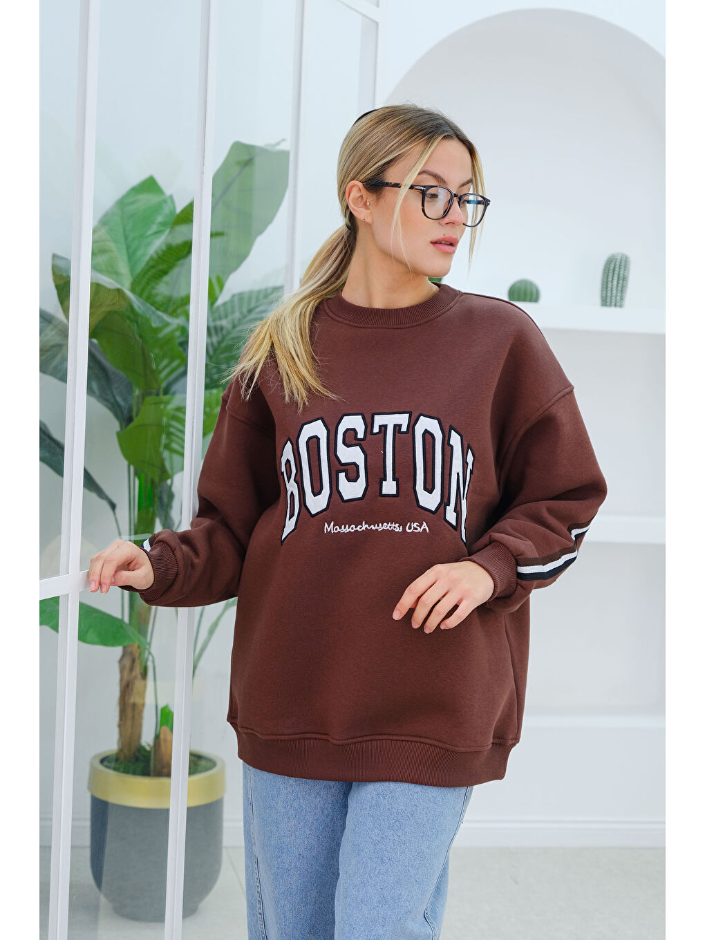 Locco Moda Boston Baskılı Sweat Kahverengi - 3