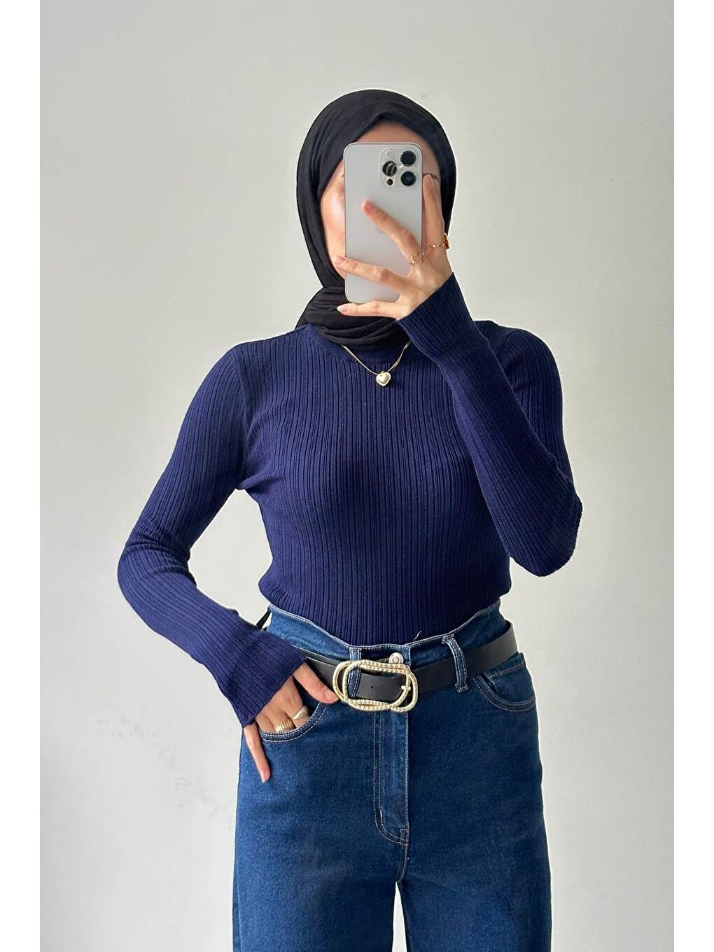 Bisiklet Yaka Fittilli Triko Body Lacivert