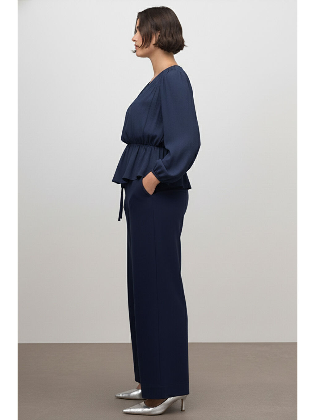 Lacivert Beli Lastikli Bluz-2