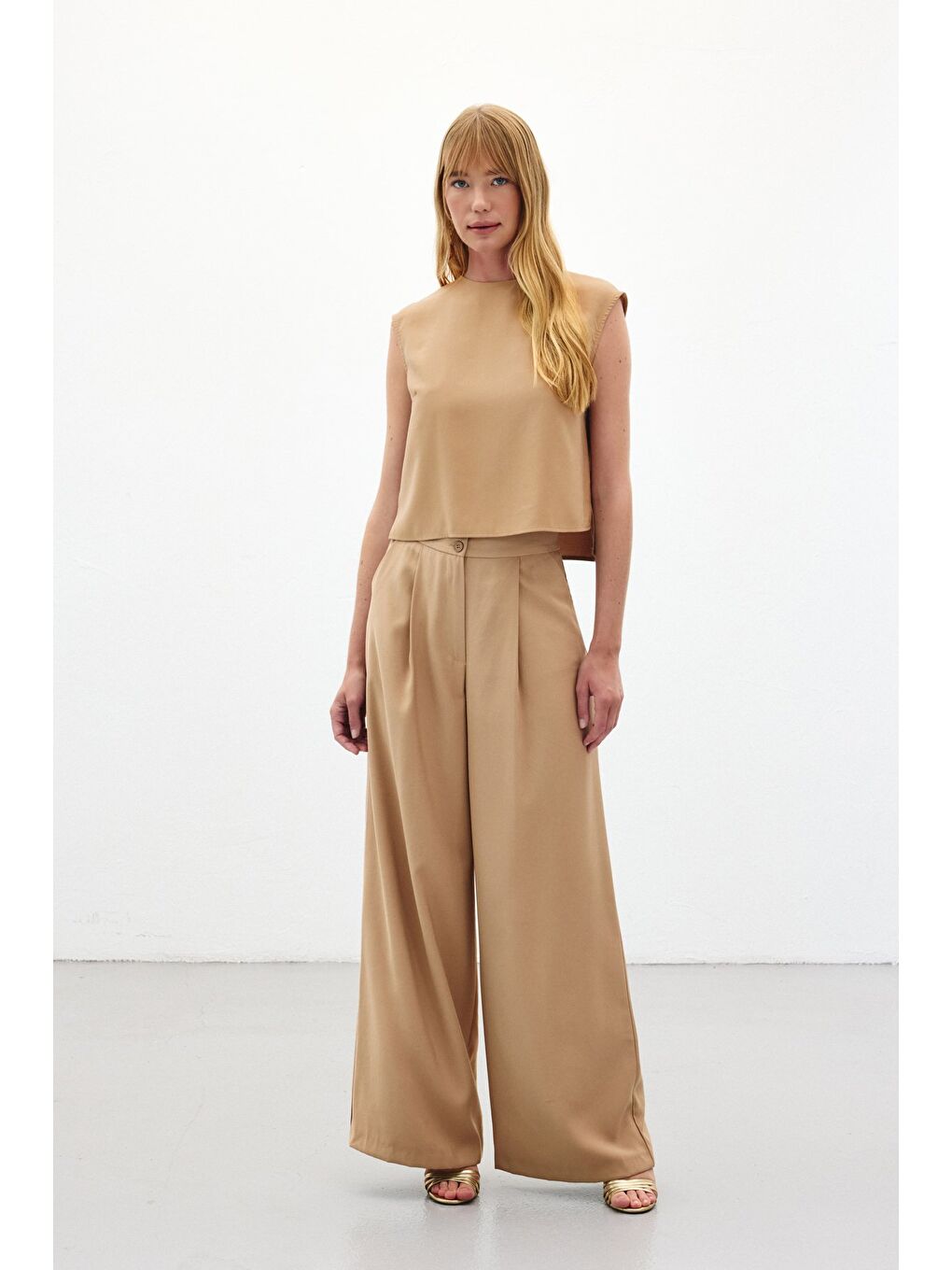 Kahverengi Geniş Paça Pantolon - Camel-3