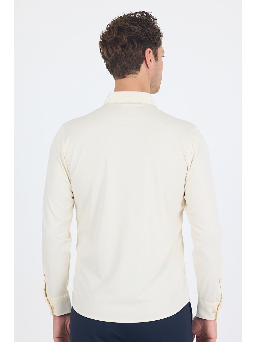 Kahverengi Açık Krem Uzun Kol Düz Örme Polo Yaka Cepsiz Esnek Classic Slim Fit Gömlek 1004250153_650-4