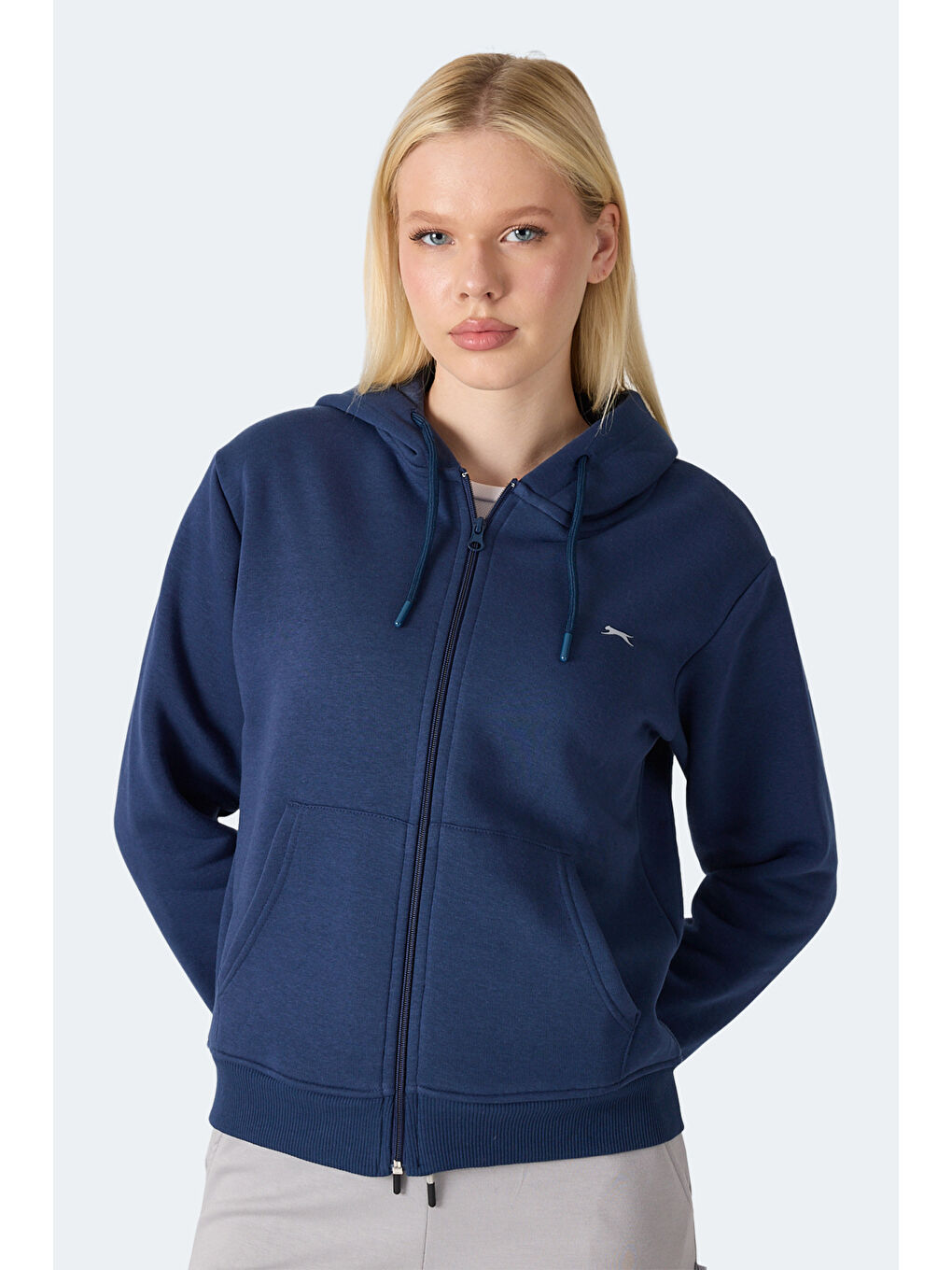 MILIO I Kadın Fermuarlı Kapüşonlu Cepli Lacivert Sweatshırt