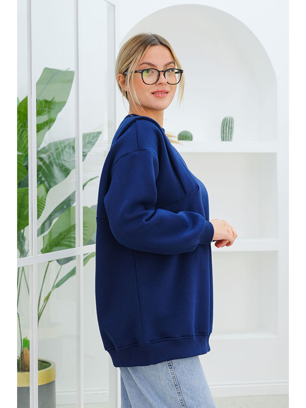 Çift Omuz Detaylı Sweat Lacivert-3