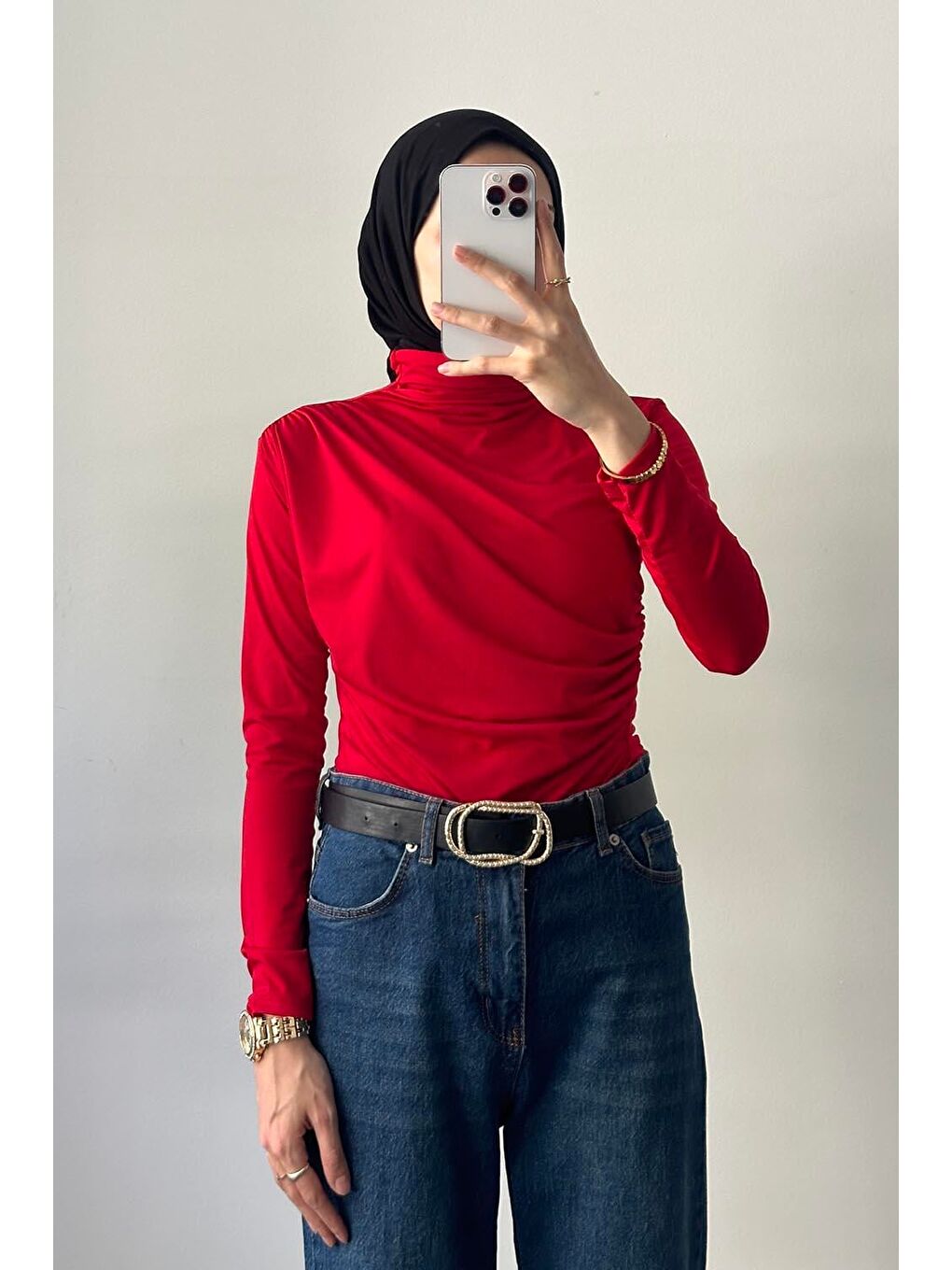 Kırmızı Büzgü Detaylı Sandy Body Nar Çiçeği-2