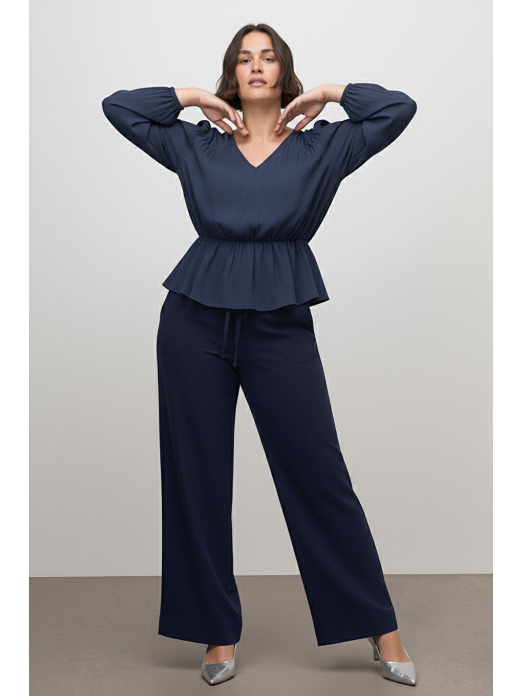 Lacivert Beli Lastikli Bluz-4