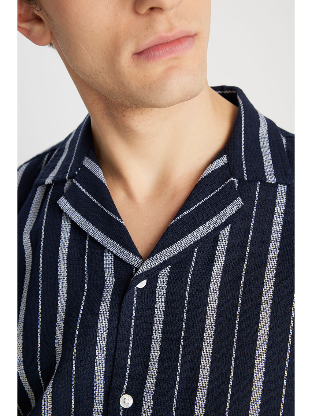 %100 Pamuk Relaxed Fit Geniş Kesim Lacivert Gömlek-5