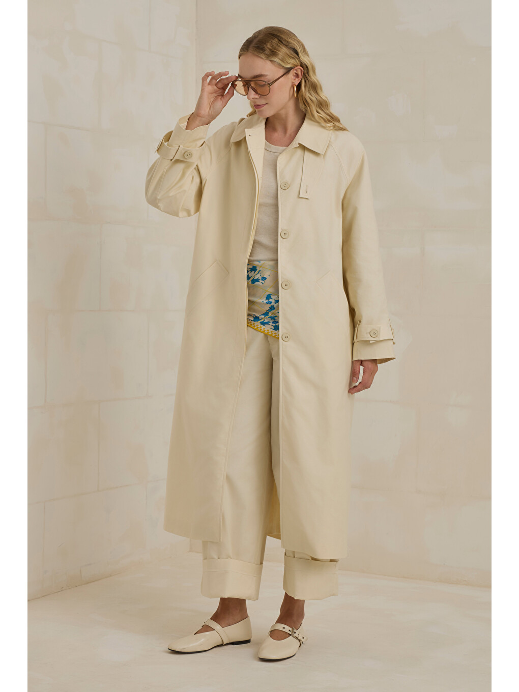 Gabardin Trençkot Ekru