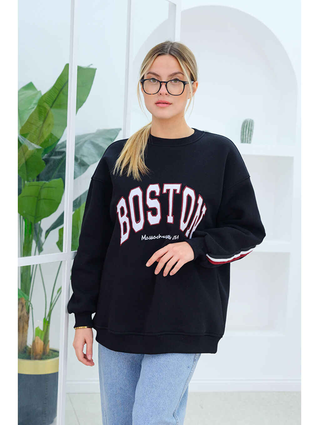 Locco Moda Boston Baskılı Sweat Siyah