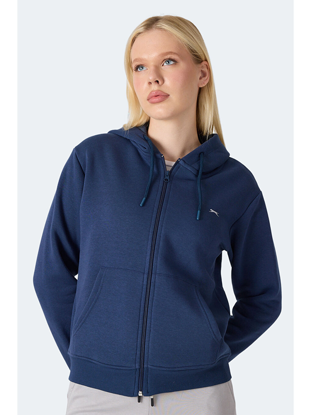 MILIO I Kadın Fermuarlı Kapüşonlu Cepli Lacivert Sweatshırt-2