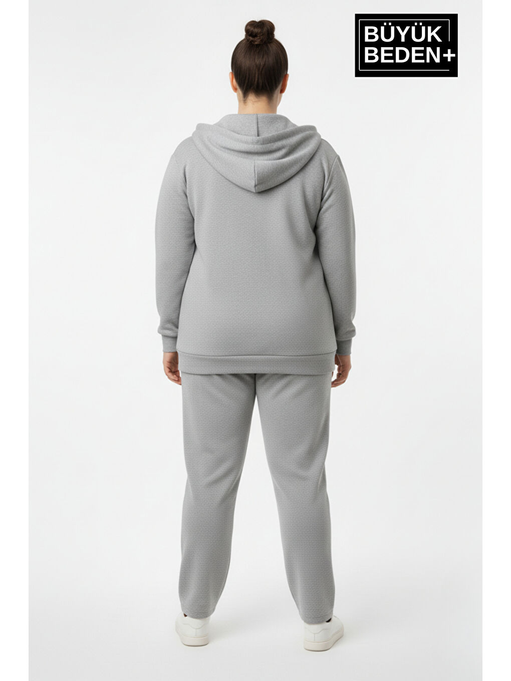 Gri Kadın Büyük Beden Fermuarlı Kapüşonlu Chef Baskılı Sweatshirt Hırka - Rahat Kalıp SPR26BHRK921-2