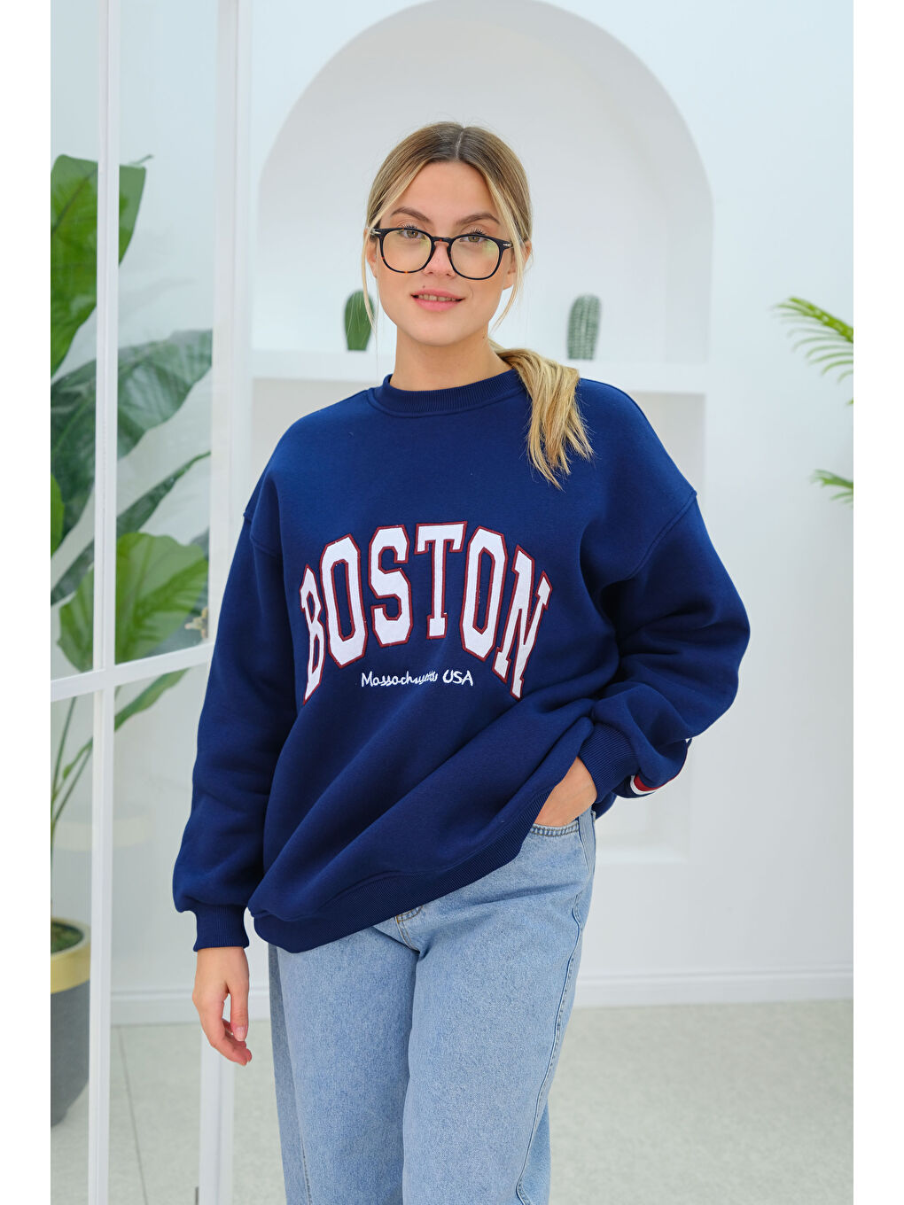 Locco Moda Boston Baskılı Sweat Lacivert