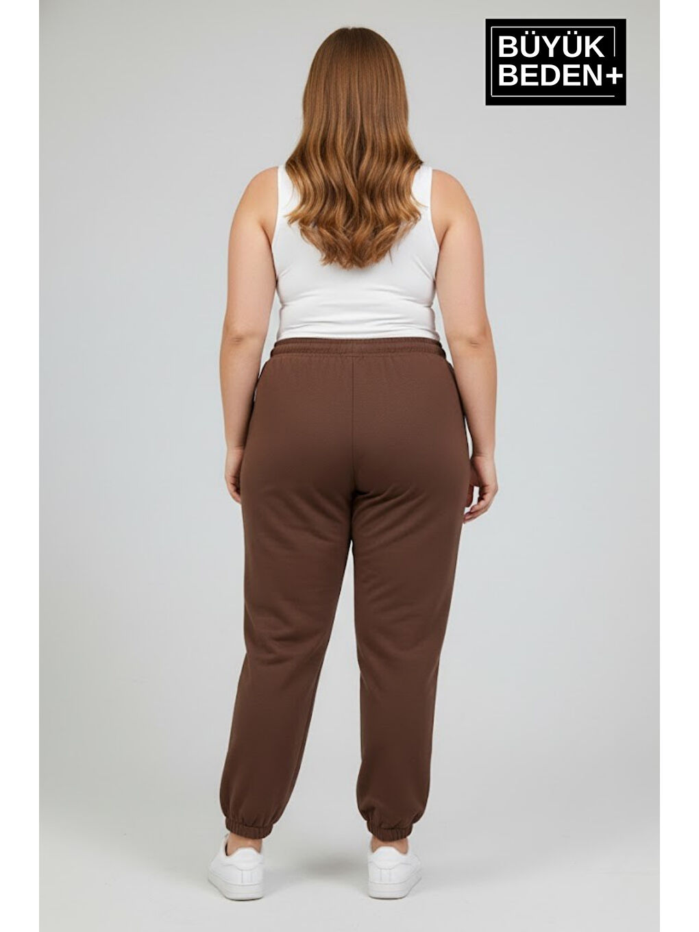 Kahverengi Kadın Büyük Beden BROOKLYN Baskılı Paça Lastikli Jogger İnce Eşofman Altı SPR26BEAK951-2-2