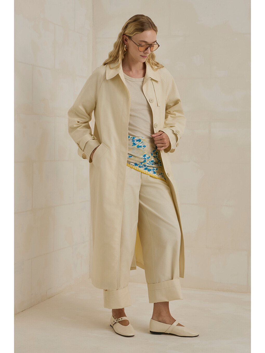 Gabardin Trençkot Ekru-2
