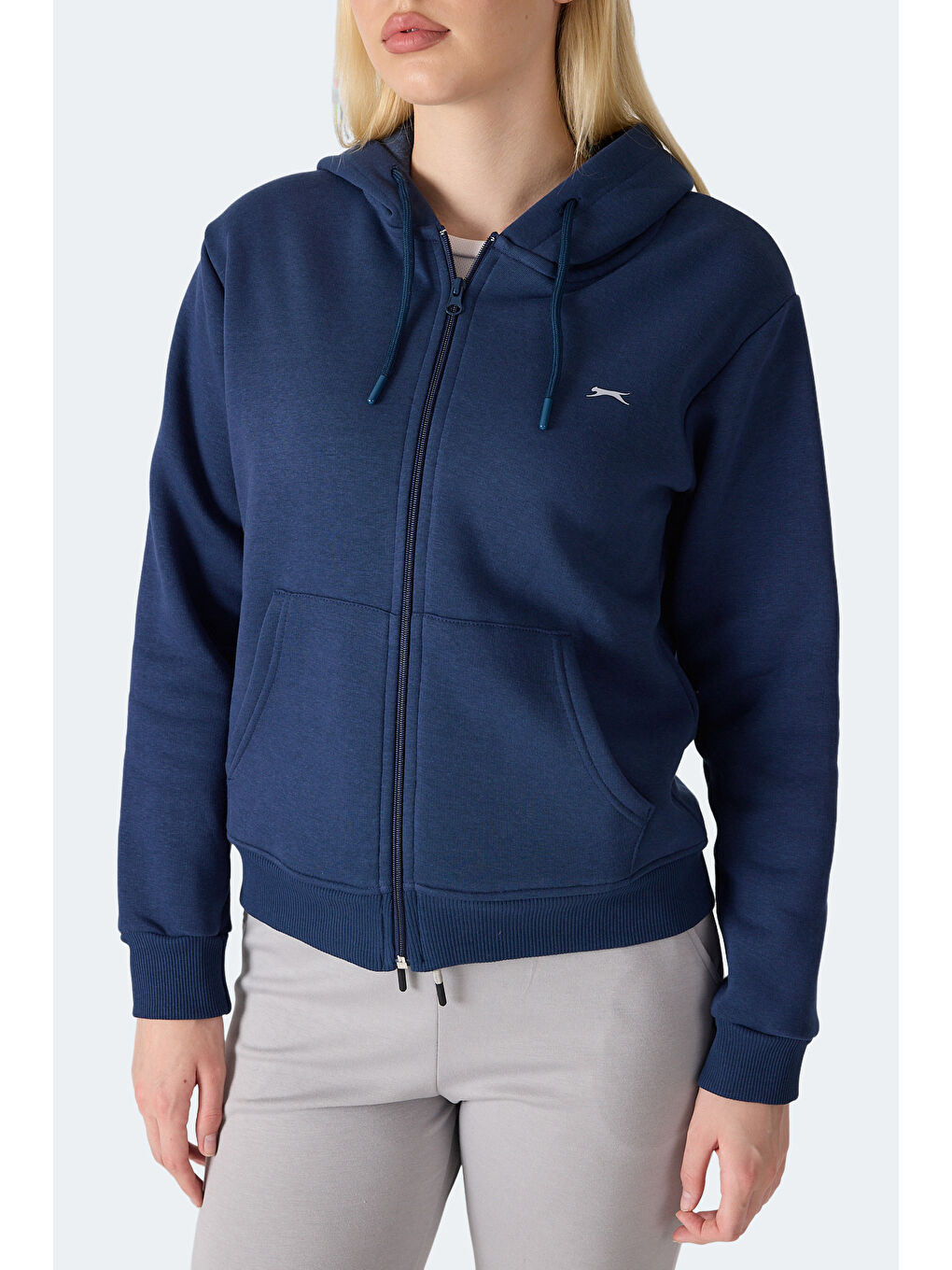 MILIO I Kadın Fermuarlı Kapüşonlu Cepli Lacivert Sweatshırt-3