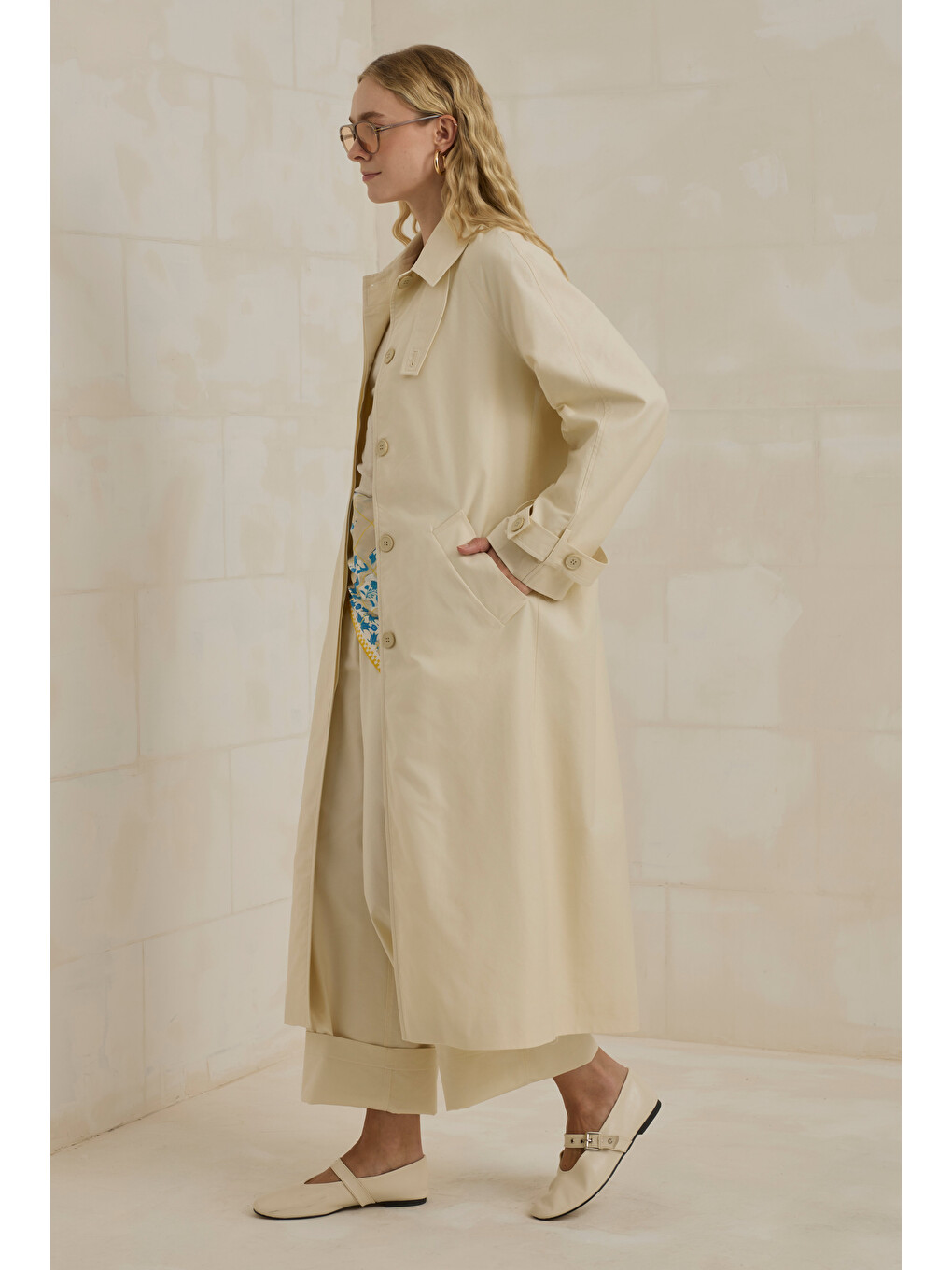 Gabardin Trençkot Ekru-3