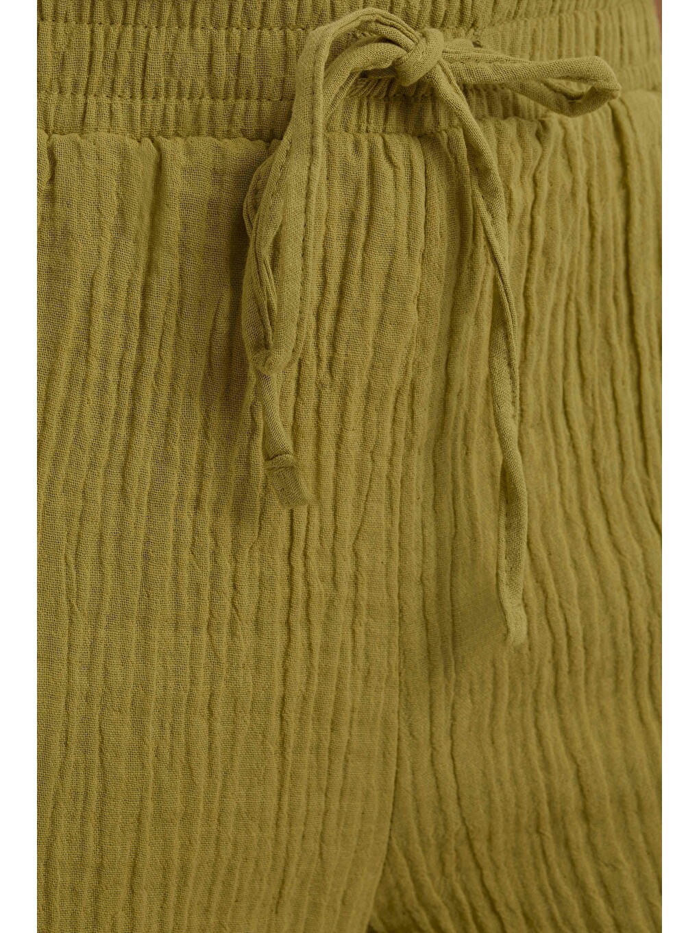 Müslin Bol Paça Pantolon Yağ Yeşili-2