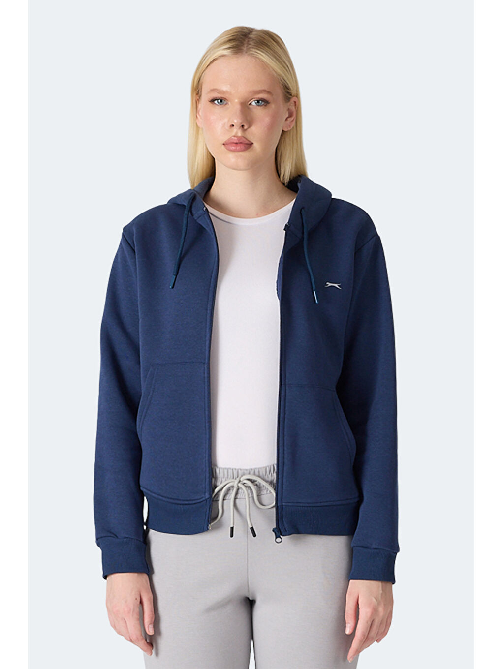 MILIO I Kadın Fermuarlı Kapüşonlu Cepli Lacivert Sweatshırt-5