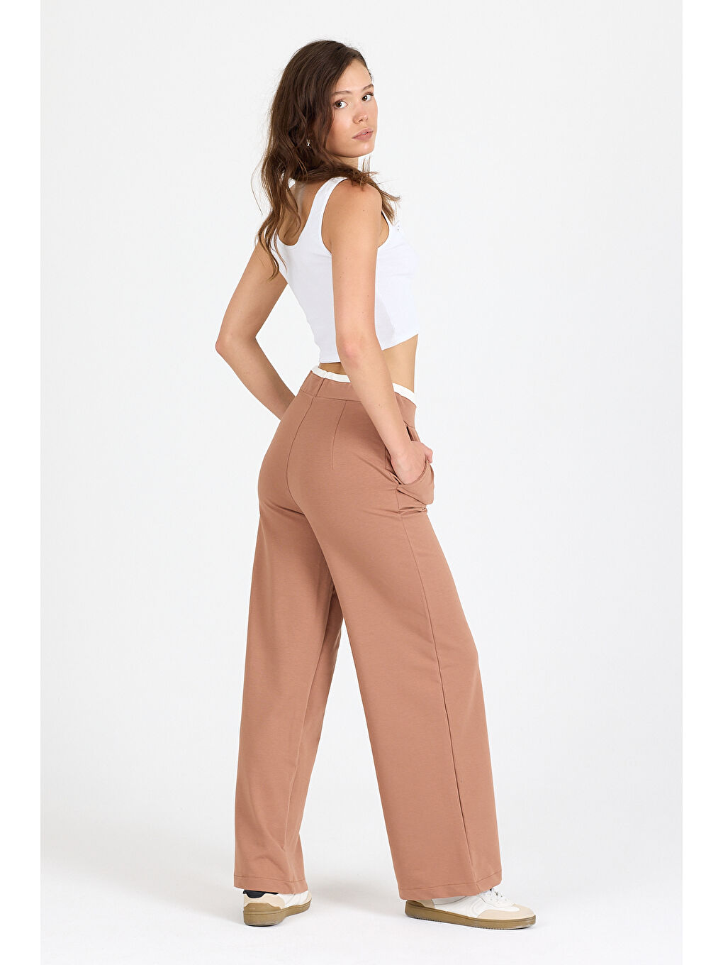 Kahverengi Kadın Kemeri 2 Renk Detaylı İspanyol Paça Pantolon 5006-2